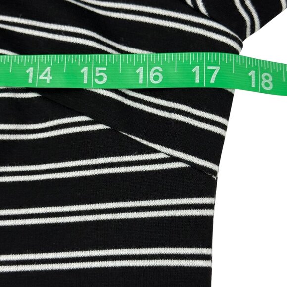 Size 6 Chaps Black White Stripe Ponte Knit Sheath Dress Flared Bell Sleeve - Picture 8 of 10